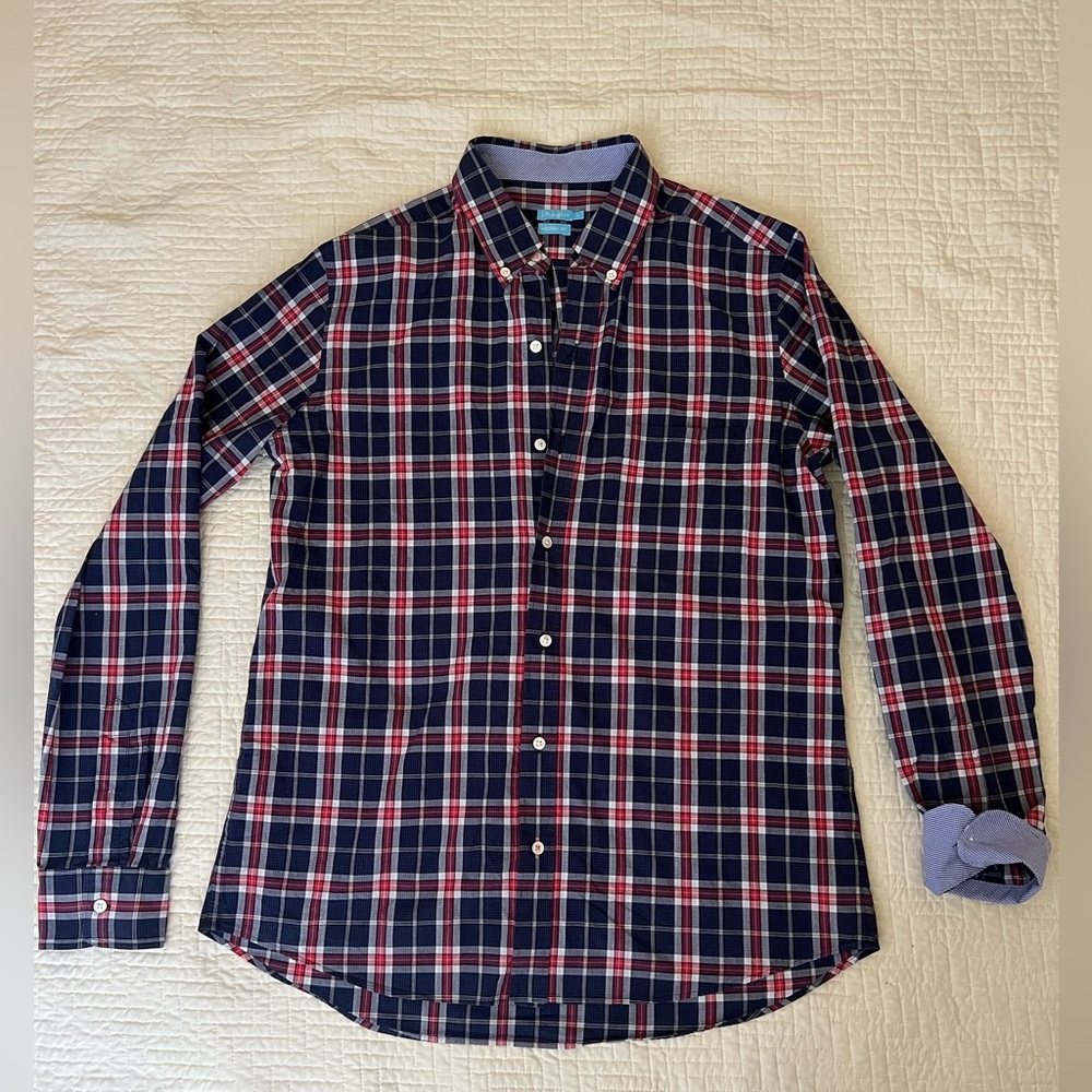 J. McLaughlin Men’s Red White Blue Collar Button Down Long Sleeve Shirt Size M